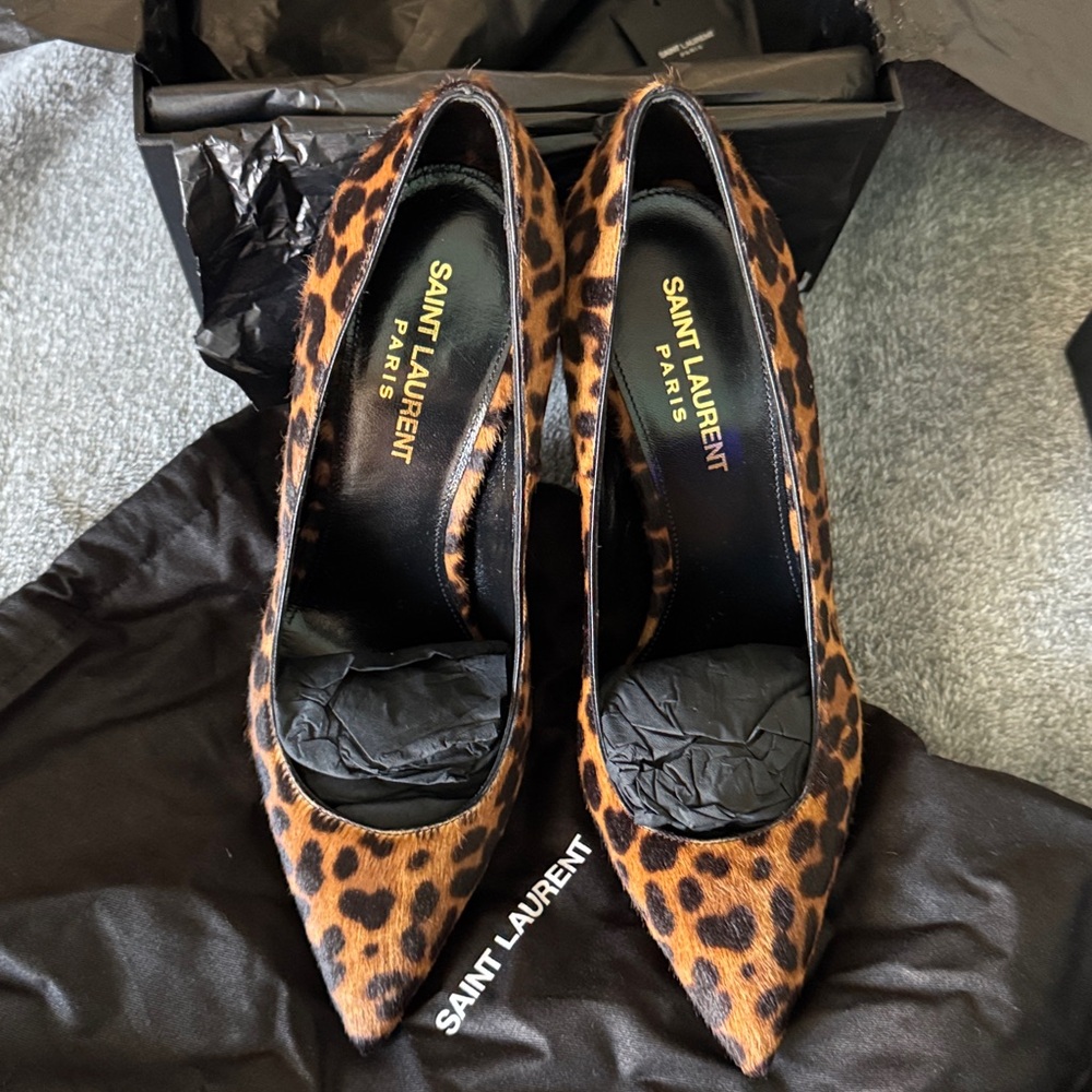 Saint Laurent pony spot/nero lúcido manto naturale  Fur YSL heels size 36